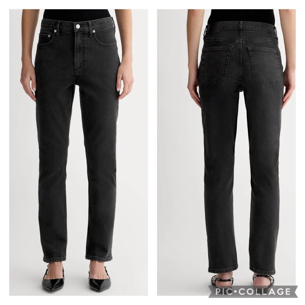 EUC Everlane High Rise Cheeky Straight Leg Jeans in Black Wash
